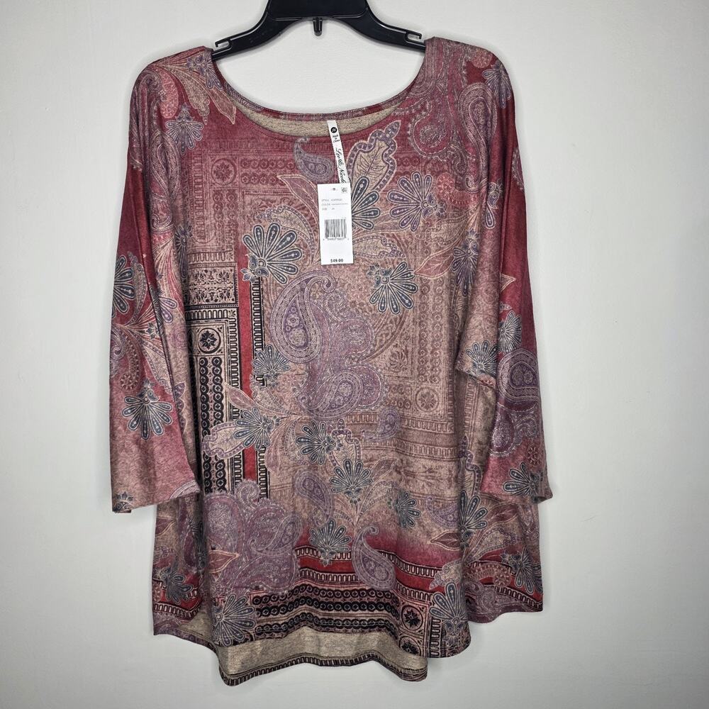 Leo & Nicole Women 2X Pink Paisley Patrol 3/4 Sleeve Blouse Top